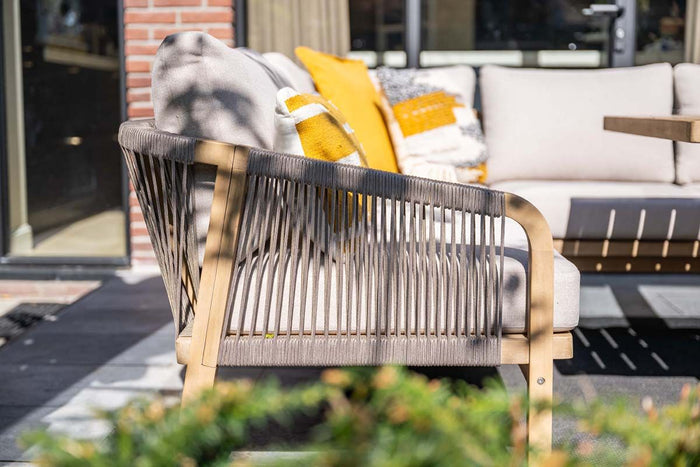 Santos lounge-diningset - 5-dlg.-links -acaciahout met white wash-sand