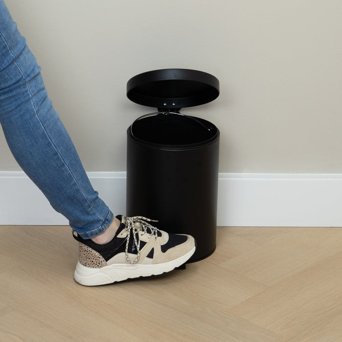 QUVIO Prullenbak 7 L - Rond - Metaal - Zwart