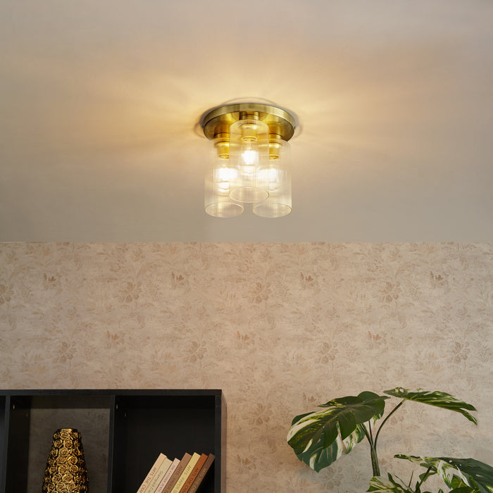 QAZQA Art Deco plafondlamp goud met glas 3-lichts - Laura