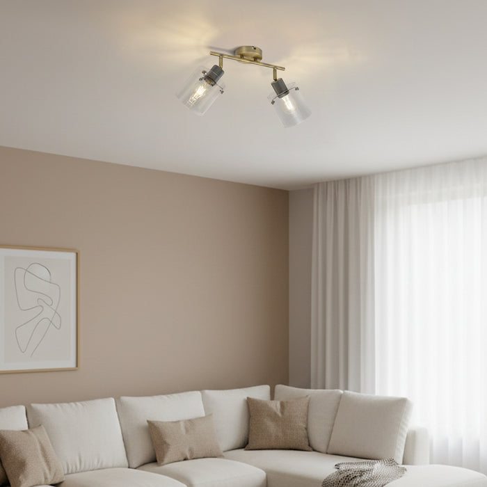 QAZQA Design plafondspot brons met helder glas 2-lichts - Domo