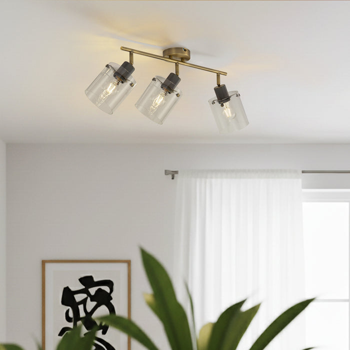 QAZQA Design plafondspot brons met helder glas 3-lichts - Domo