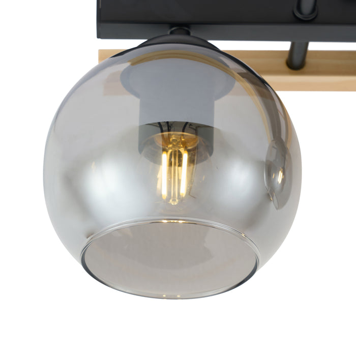 QAZQA Moderne plafondlamp zwart met hout en smoke glas 3-lichts -