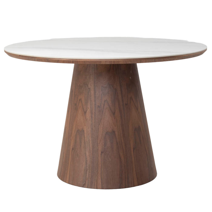 Giga Meubel - Eettafel Wit Keramiek|Walnoot - Ø115x77cm - Alba