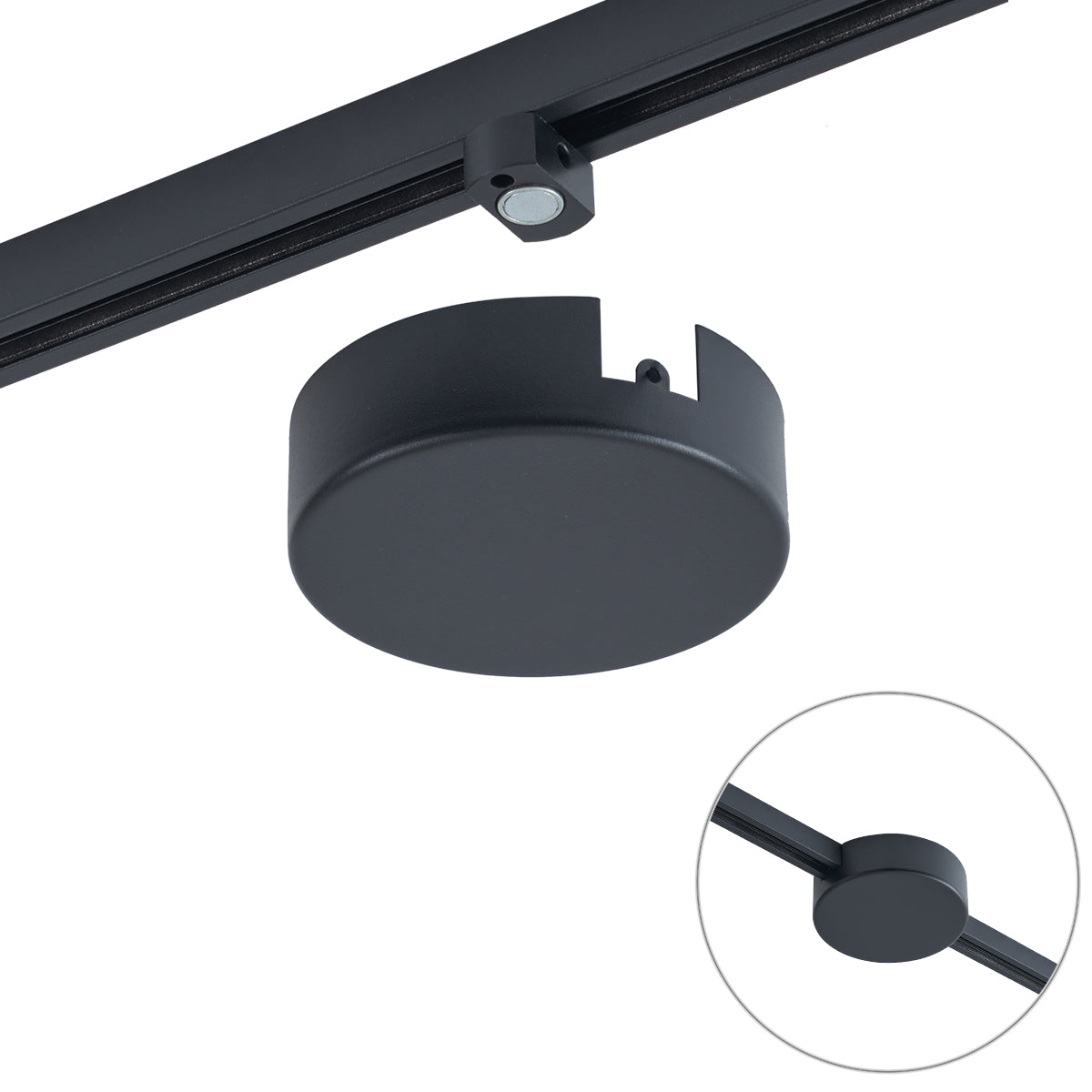 QAZQA Plafondplaat voor 1-fase rail zwart rond - Slimline