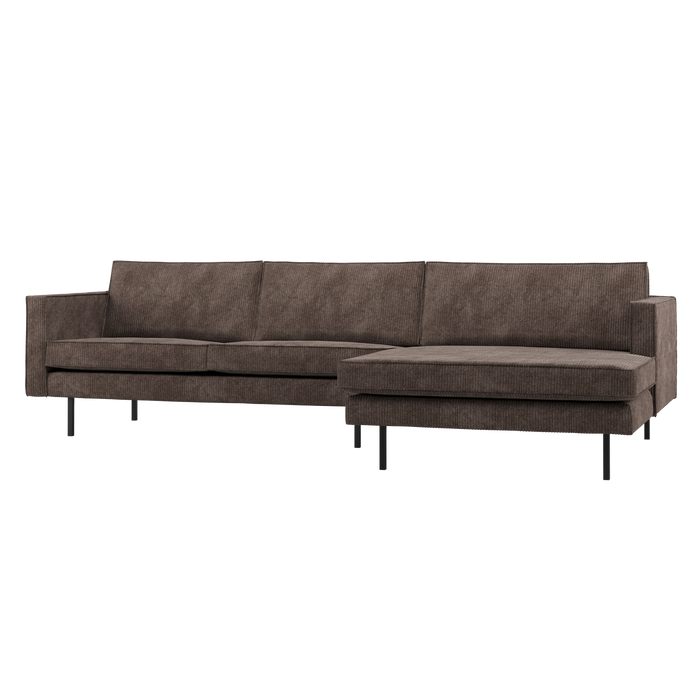 WOOOD Rodeo Chaise Longue Bank Rechts - Ribstof - Bruin - 85x300x155