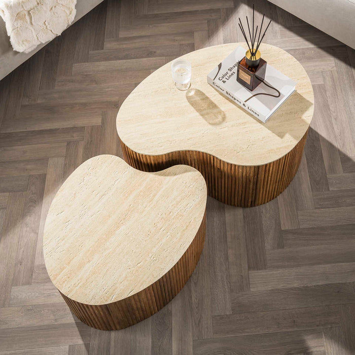 Giga Meubel - Salontafel Niervormig Beige|Hout - Set Van 2 - Nuovo