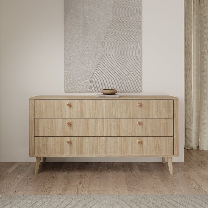 Meubella - Voorne - Ladekast met 6 lades - Eiken - 163x38x83 cm