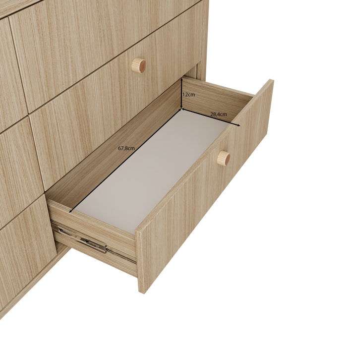 Meubella - Voorne - Ladekast met 6 lades - Eiken - 163x38x83 cm