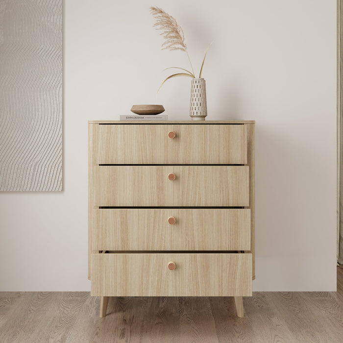 Meubella - Voorne - Ladekast 4 lades - Eiken - 88x38x103 cm