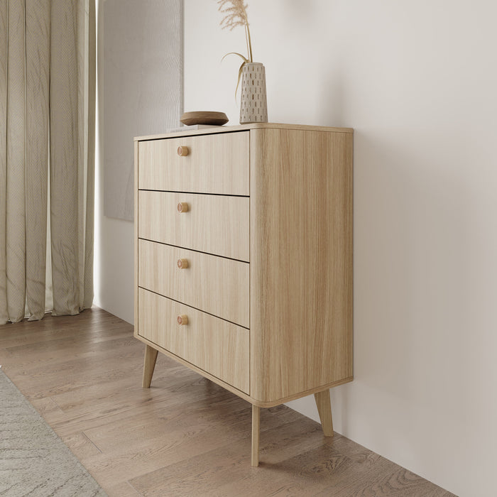 Meubella - Voorne - Ladekast 4 lades - Eiken - 88x38x103 cm