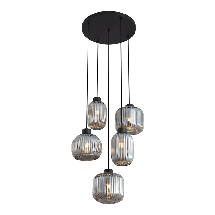 QAZQA Design hanglamp zwart met smoke glas 5-lichts - Ana