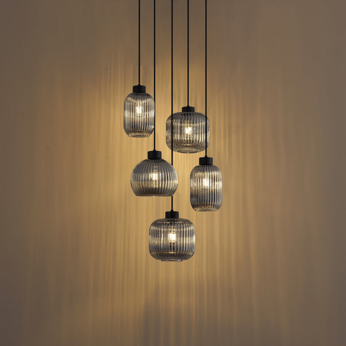 QAZQA Design hanglamp zwart met smoke glas 5-lichts - Ana