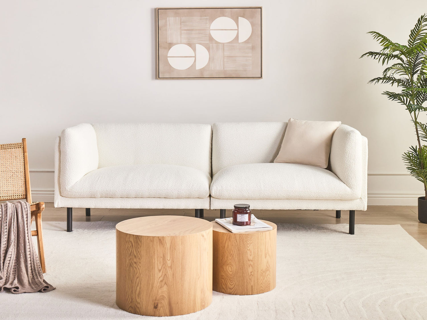 Beliani - VORGOD - Driezitsbank - Off-white - Bouclé