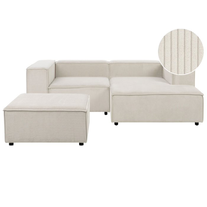 Beliani-ARDAL-Hoekbank met ottomaan-Off-white-Linkszijdig-Corduroy