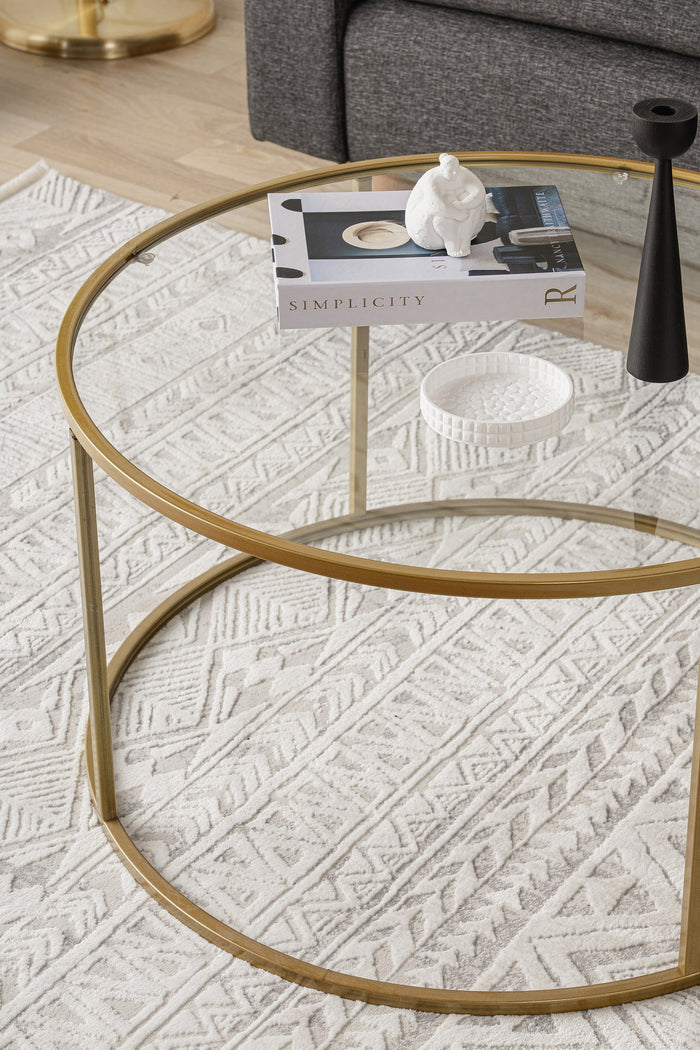Giga Meubel - Salontafel Rond Goud Metaal|Glas - 80x80x45cm - Berlin