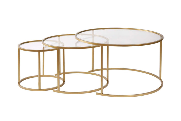 Giga Meubel - Salontafel Aurum Ø80|Ø60|Ø42cm Goud|Glas Set van 3