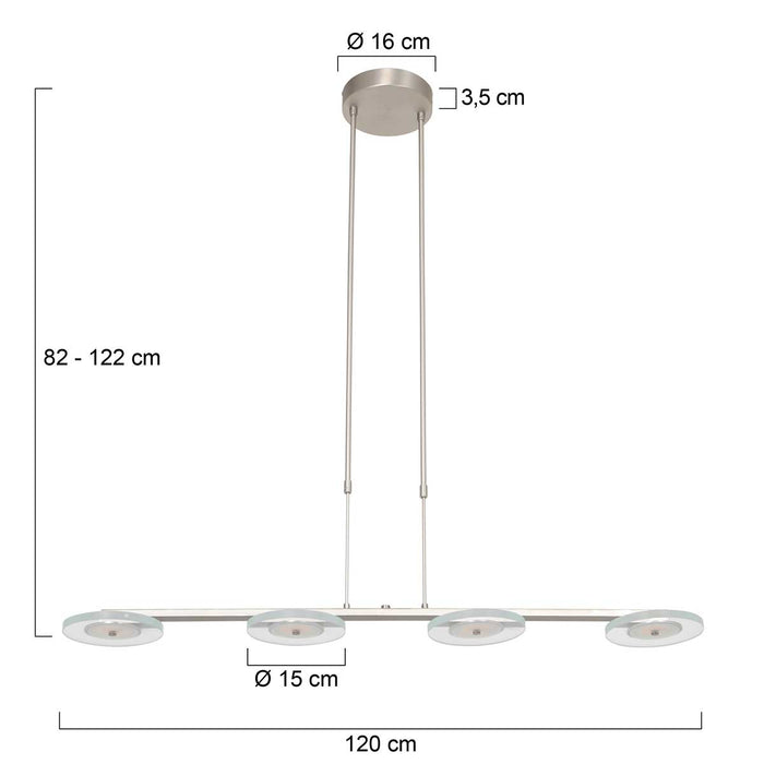 Steinhauer - Hanglamp Grijs Metaal|Glas - 4-Lichts - 120cm - Turound