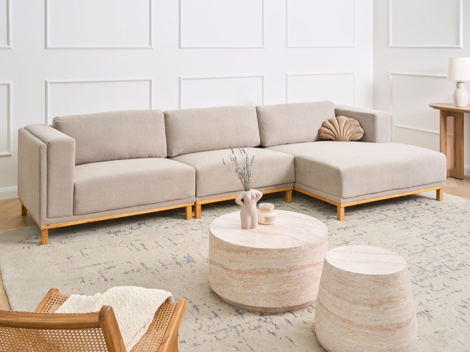 Beliani - VENG - Hoekbank 5-zits - Taupe - Linkszijdig - Polyester