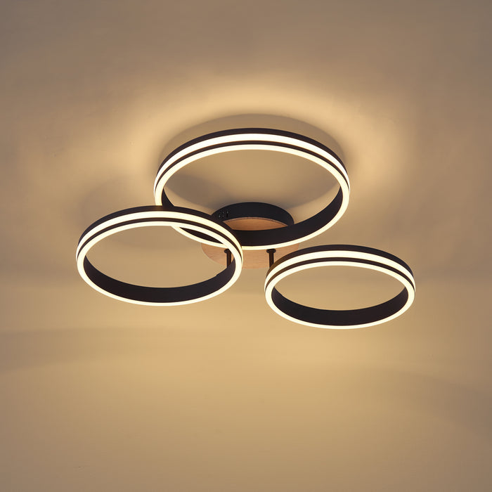 QAZQA Plafondlamp hout incl. LED 3-staps dimbaar 3-lichts - Navara