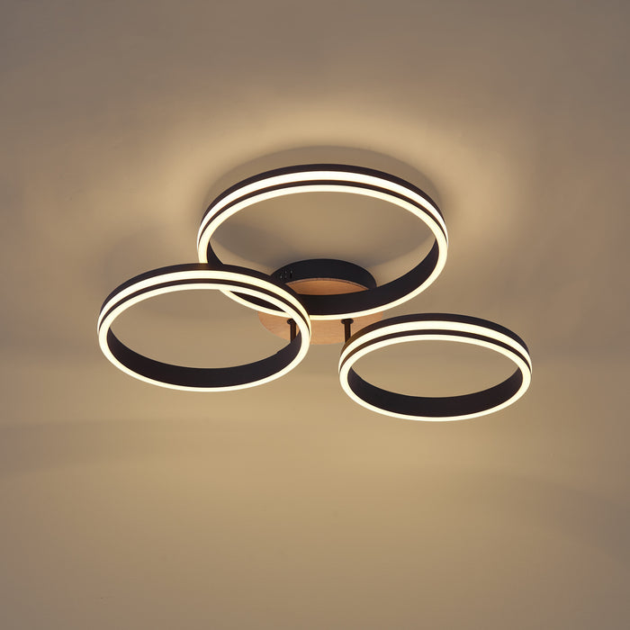 QAZQA Plafondlamp hout incl. LED 3-staps dimbaar 3-lichts - Navara