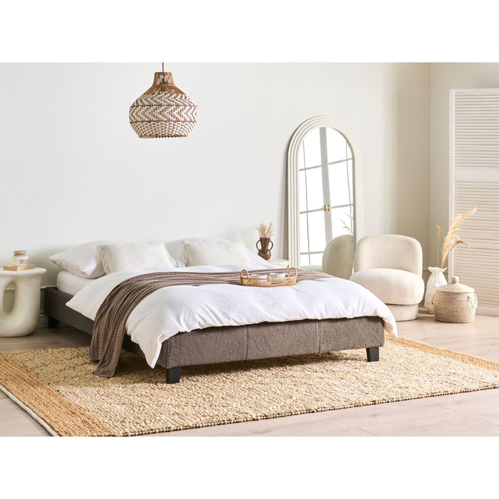 Beliani - ROANNE - Tweepersoonsbed - Taupe - 140 x 200 cm - Bouclé