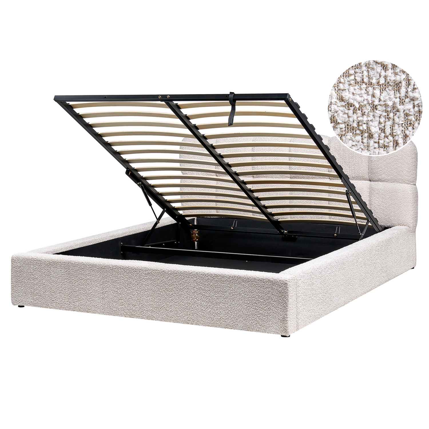 Beliani-BASTON-Bed met opbergruimte-Lichtbeige-160 x 200 cm-Bouclé