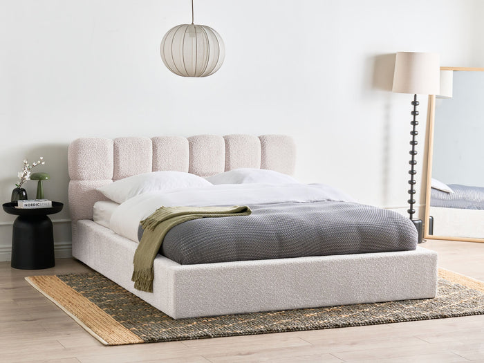 Beliani-BASTON-Bed met opbergruimte-Lichtbeige-160 x 200 cm-Bouclé