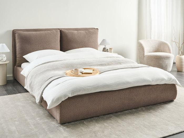 Beliani - BAJONNA - Tweepersoonsbed - Bruin - 160 x 200 cm - Bouclé