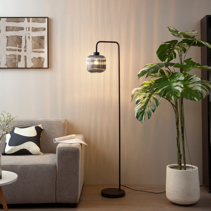 QAZQA Design vloerlamp zwart met smoke glas - Ana