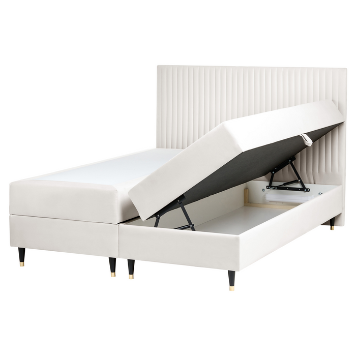 Beliani - DAME - Boxspringbed - Off-white - 160 x 200 cm - Fluweel