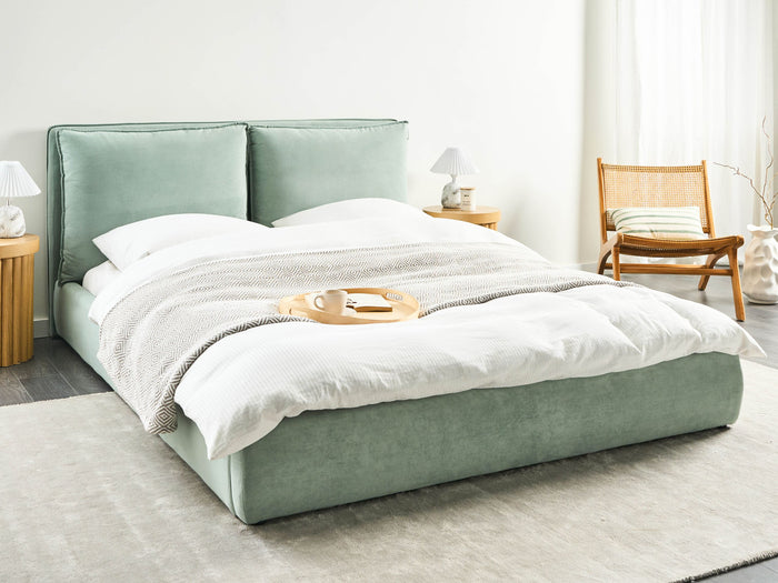 Beliani - BAJONNA - Tweepersoonsbed - Mintgroen - 160 x 200 cm - Stof