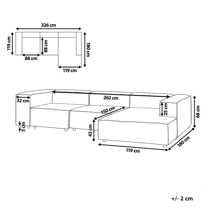 Beliani - ARDAL - Vierzitsbank - Taupe - Linkszijdig - Corduroy