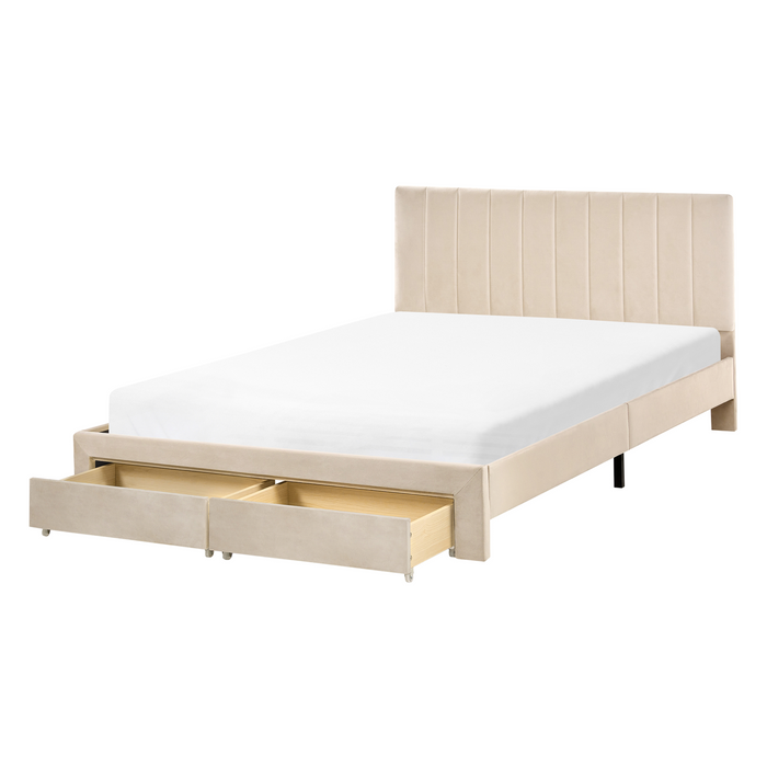 Beliani-LONZAC-Bed met opbergruimte-Beige-140 x 200 cm-Fluweel