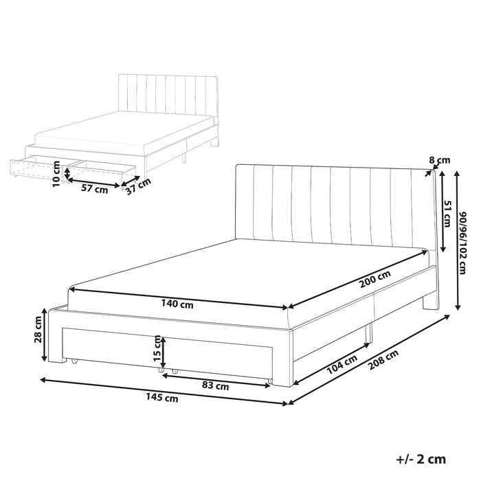 Beliani-LONZAC-Bed met opbergruimte-Beige-140 x 200 cm-Fluweel