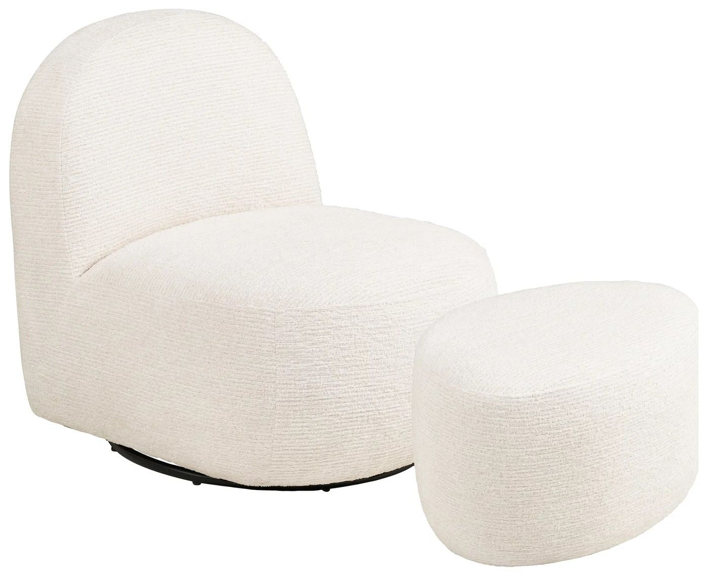 House Nordic Milo Gebroken Wit Draaifauteuil en Poef Set