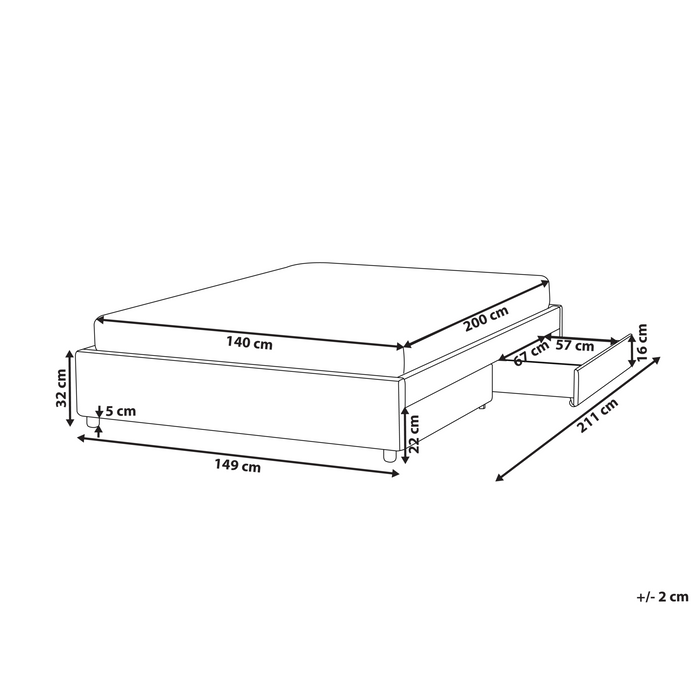 Beliani-PRADES-Bed met opbergruimte-Lichtgrijs-140 x 200 cm-Polyester