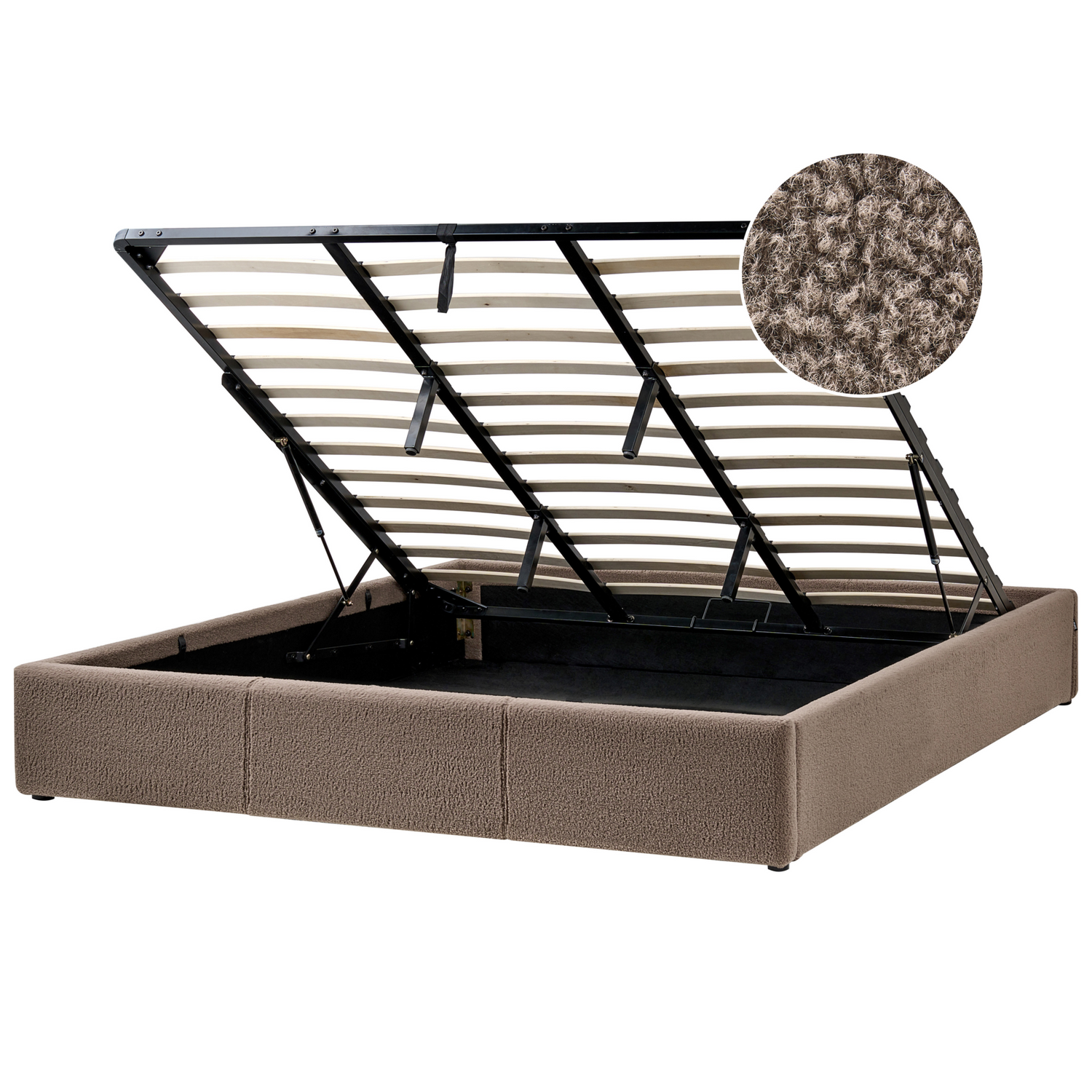 Beliani - DINAN - Tweepersoonsbed - Taupe - 180 x 200 cm - Bouclé