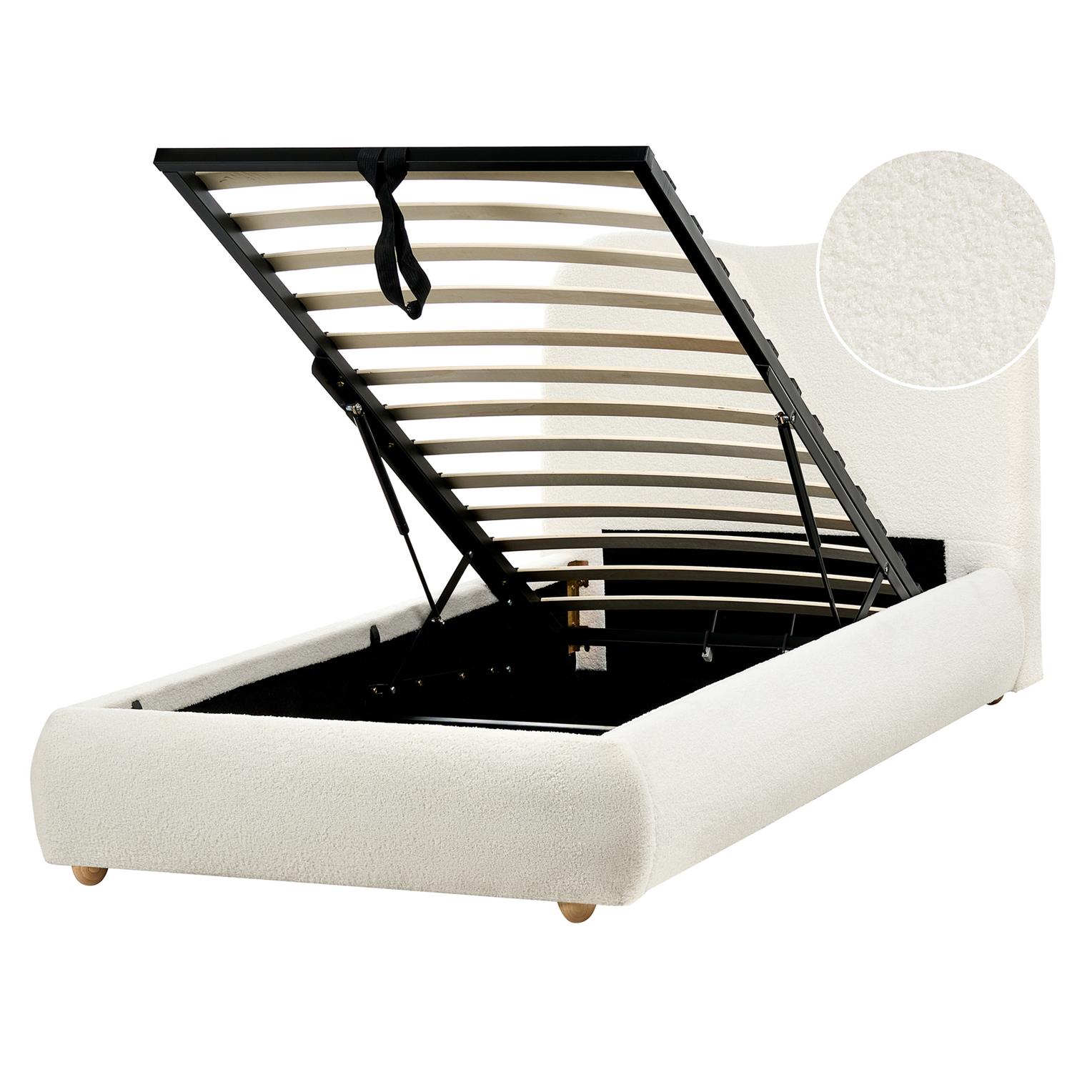 Beliani-BLAGNAC-Bed met opbergruimte-Gebroken wit-90 x 200 cm-Bouclé