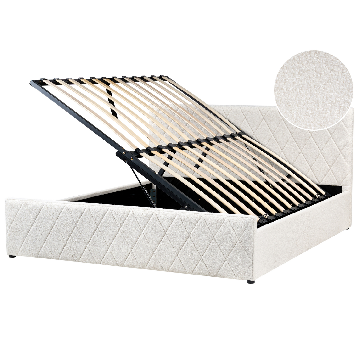 Beliani-ROCHEFORT-Bed opbergruimte-Gebroken wit-180 x 200 cm-Bouclé