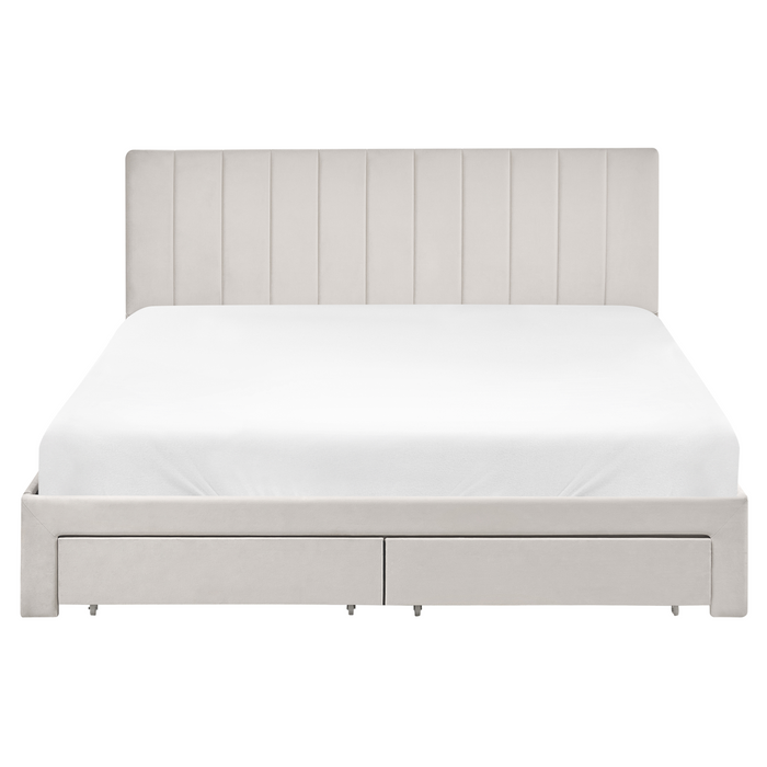 Beliani-LONZAC-Bed met opbergruimte-Gebroken wit-160 x 200 cm-Fluweel