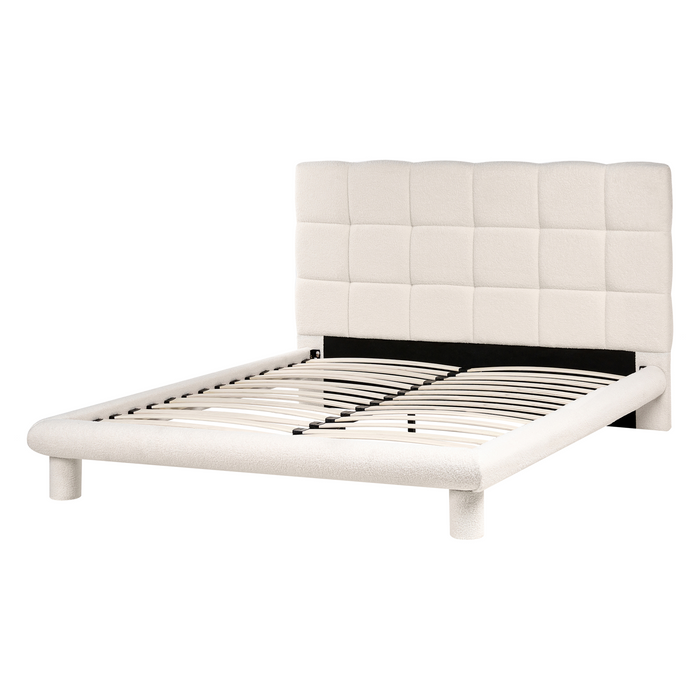 Beliani-CRESSAT-Tweepersoonsbed-Off-white-140 x 200 cm-Bouclé