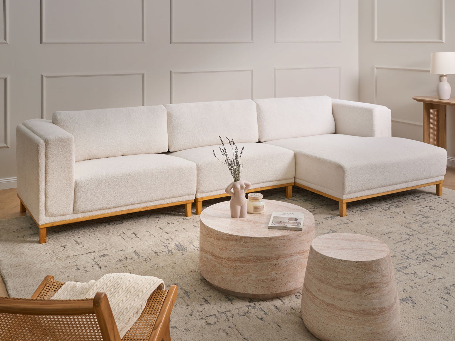 Beliani - VENG - Hoekbank 5-zits - Gebroken wit - Linkszijdig - Bouclé