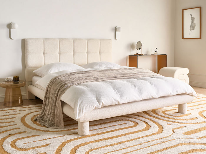 Beliani-CRESSAT-Tweepersoonsbed-Off-white-160 x 200 cm-Bouclé