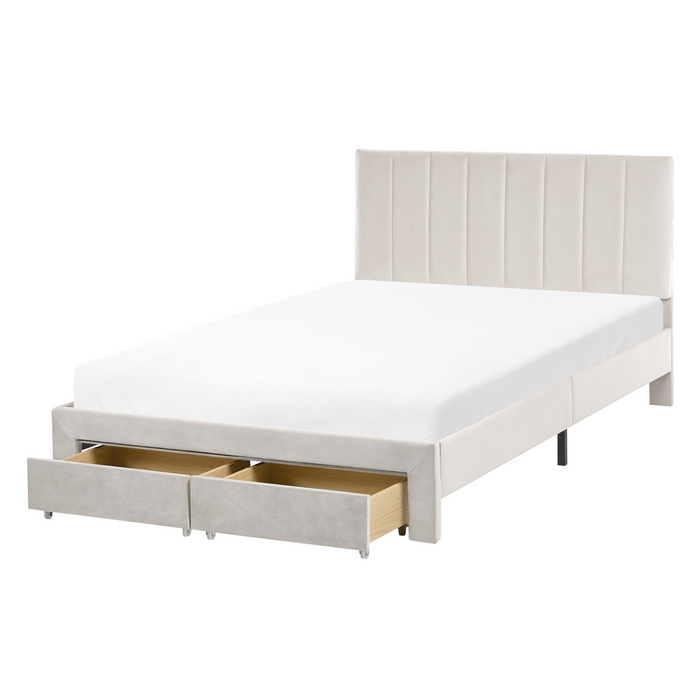 Beliani-LONZAC-Bed met opbergruimte-Gebroken wit-120 x 200 cm-Fluweel