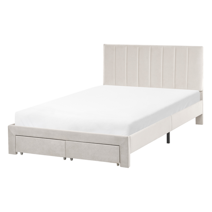 Beliani-LONZAC-Bed met opbergruimte-Gebroken wit-120 x 200 cm-Fluweel