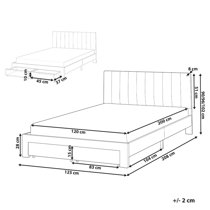 Beliani-LONZAC-Bed met opbergruimte-Gebroken wit-120 x 200 cm-Fluweel