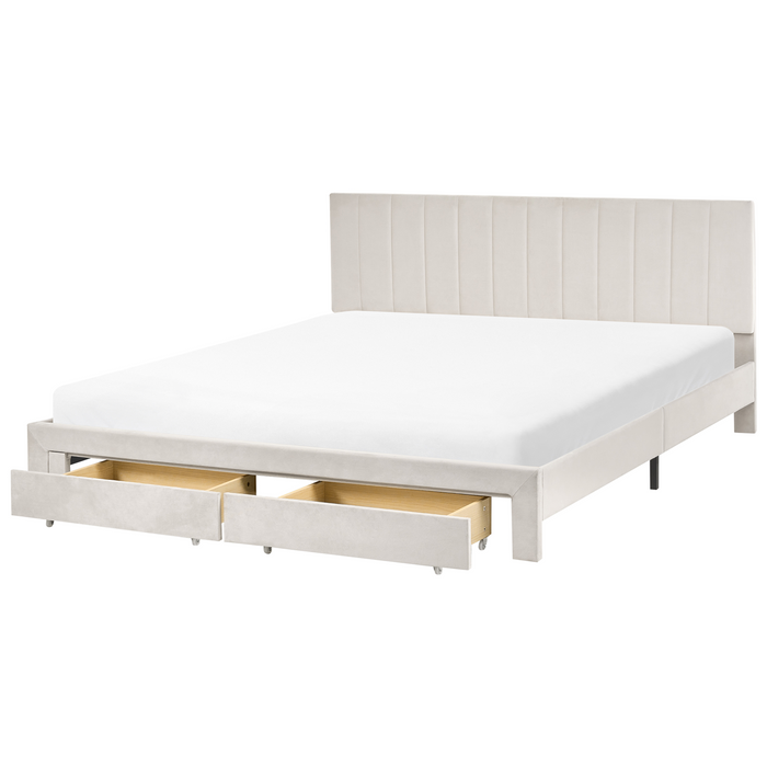 Beliani-LONZAC-Bed met opbergruimte-Gebroken wit-180 x 200 cm-Fluweel