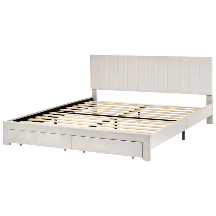 Beliani-LONZAC-Bed met opbergruimte-Gebroken wit-180 x 200 cm-Fluweel