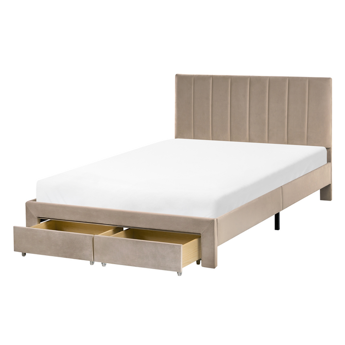 Beliani-LONZAC-Bed met opbergruimte-Taupe-120 x 200 cm-Fluweel