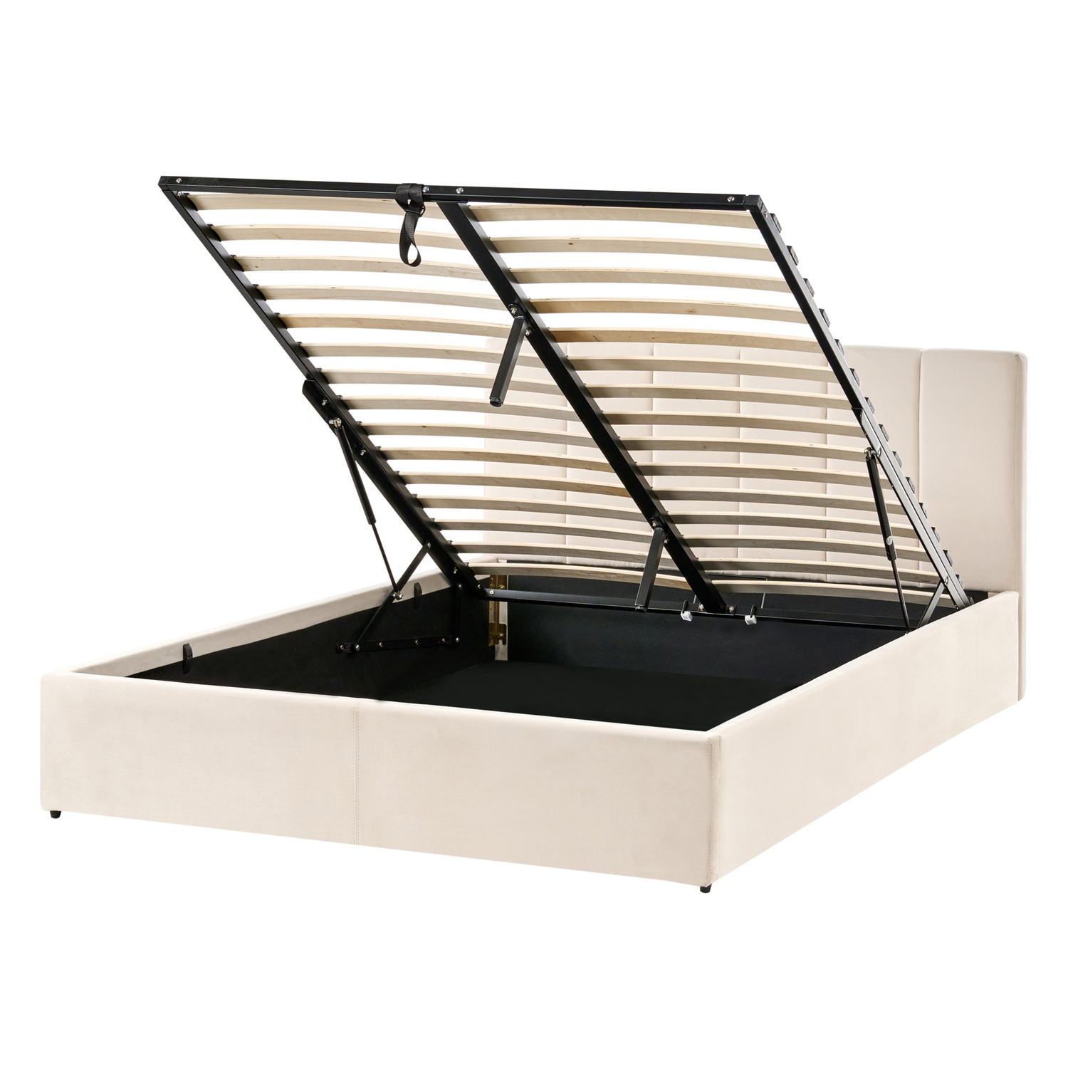 Beliani-DREUX-Bed met opbergruimte-Lichtbeige-140 x 200 cm-Fluweel